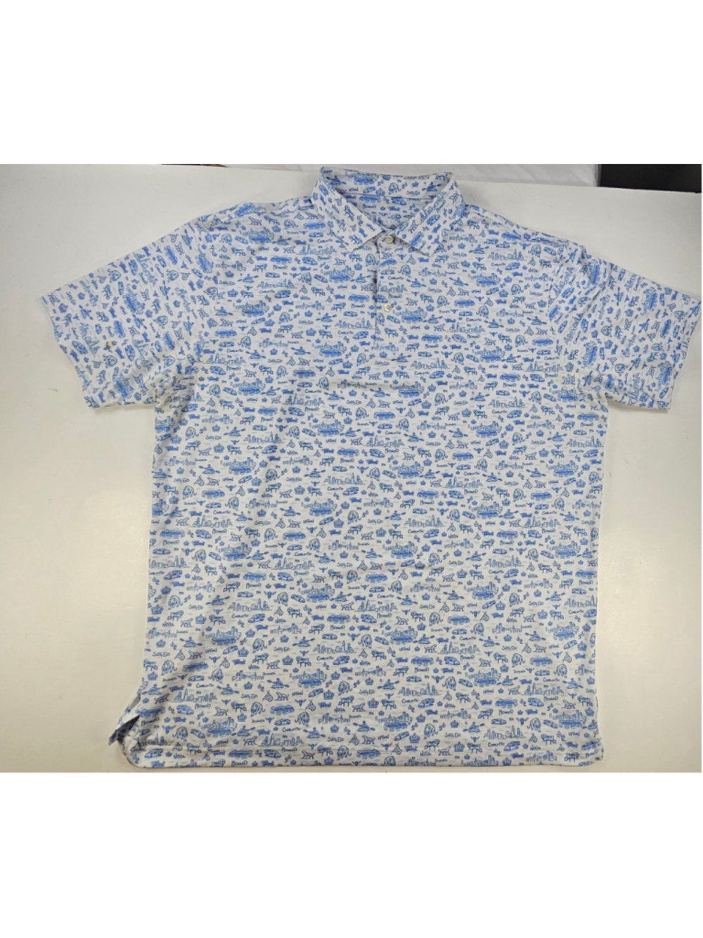 Rhoback The CLT Polo Mens XXL Charlotte NC Performance Golf Shirt Blue White